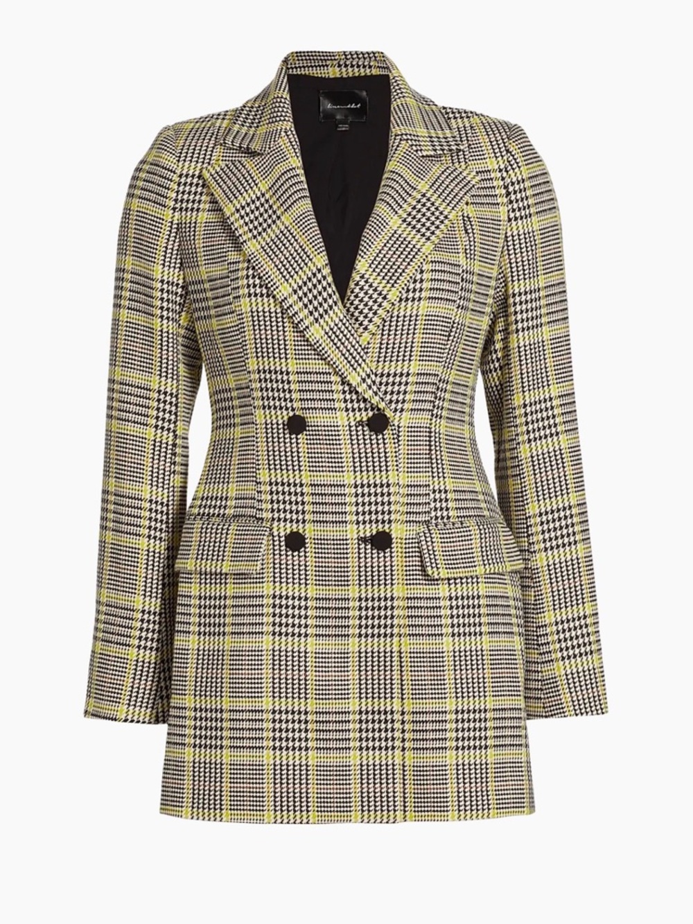 Line & Dot Gabbie Double-Breasted Plaid Blazer Dress in Yellow and Black